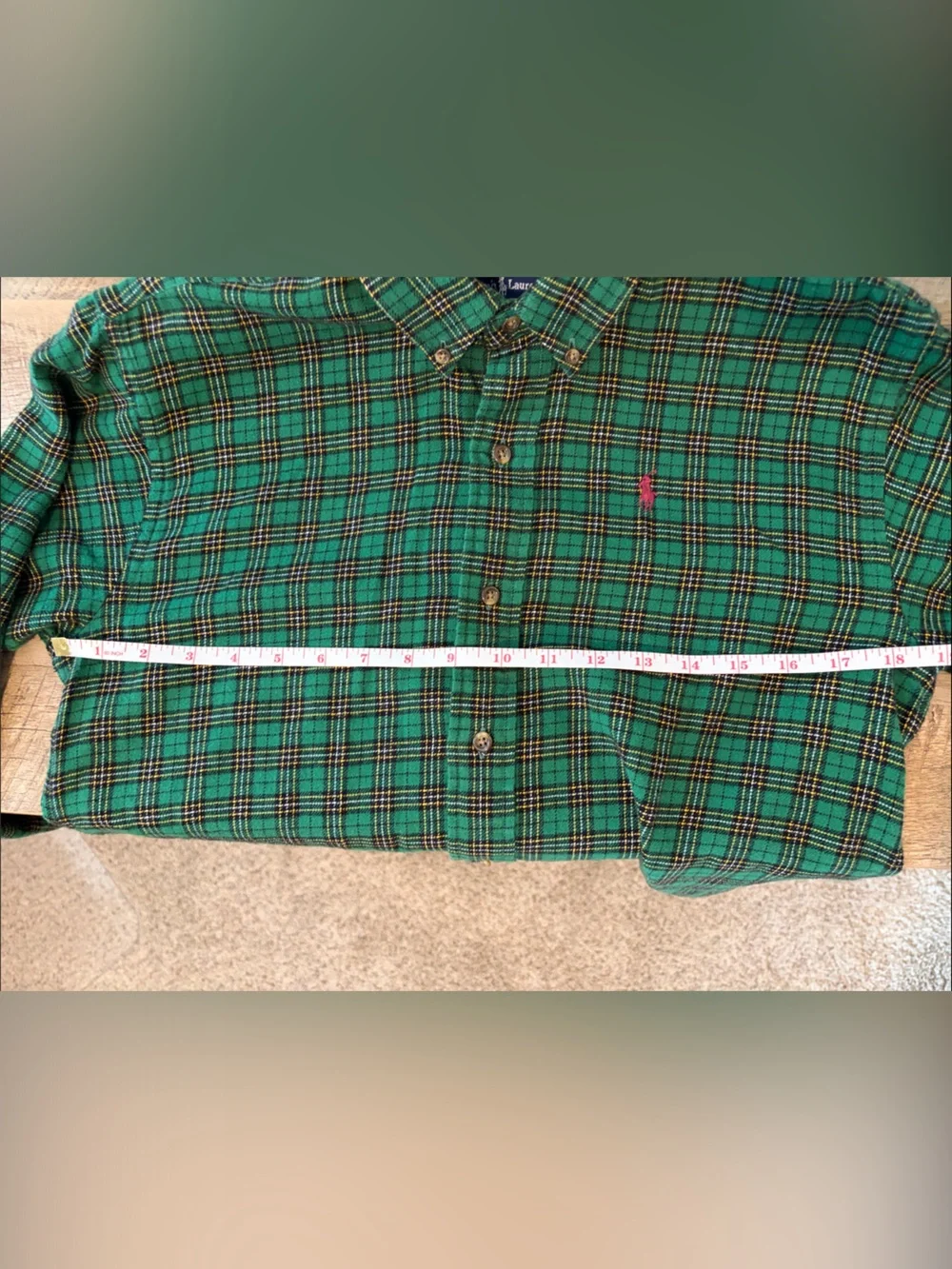 Vintage Ralph Lauren Boys Medium Green Plaid Button Down Shirt 100% Cotton
